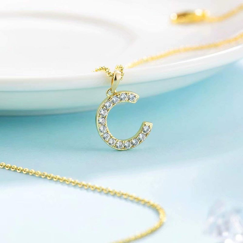 Tarsus C Initial Letter 14K Gold Plated Alphabet Pendant Necklace Monogram charm cubic zirconia Jewelry Gifts for Women Teen - Image 4